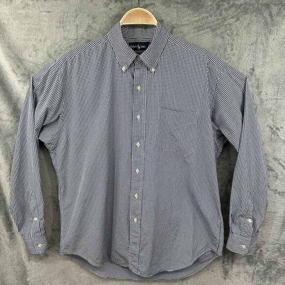 Polo Ralph Lauren Button-Down Shirt Men's Large Blue Plaid Bertrand Preppy‎ Pony - Picture 2 of 7